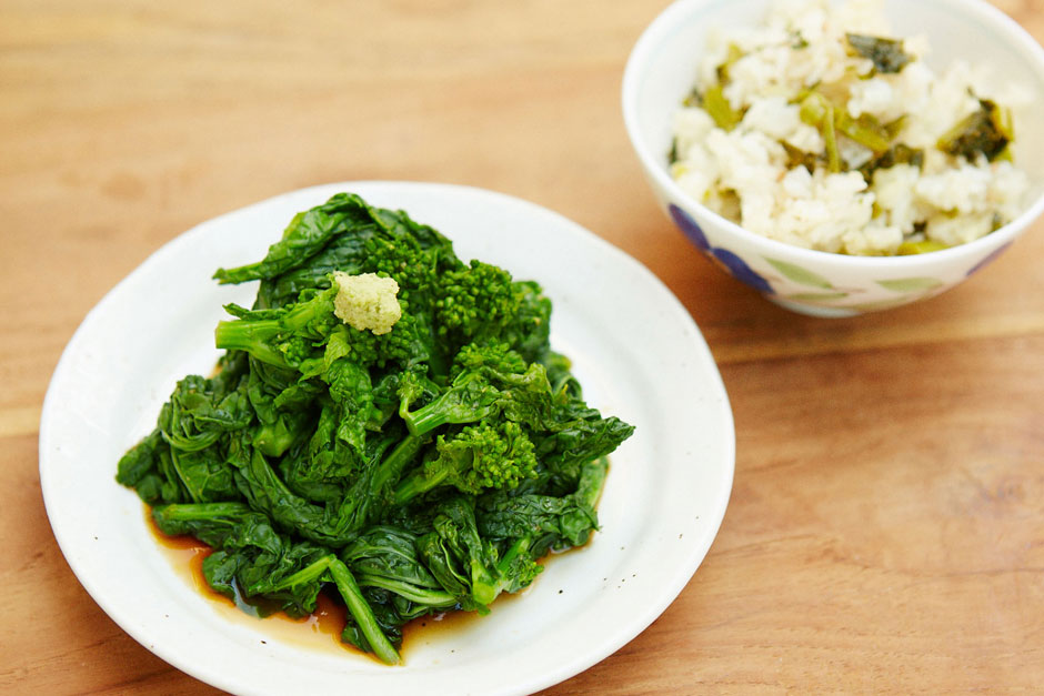 「菜の花のわさび和え」、「菜飯」完成写真